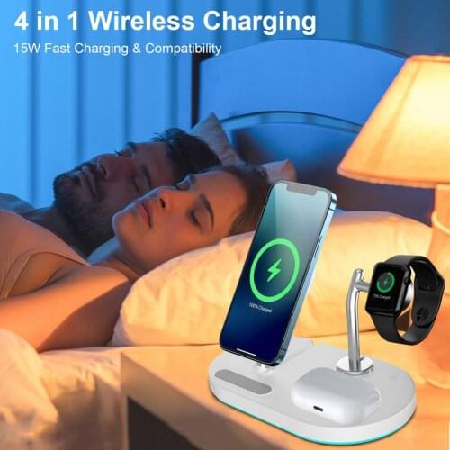 4 In 1 Magnetic Wireless Charger Stand For Huawei/IPhone/Xiaomi /Apple Watch 15W Fast Charging Dock Station For Airpods Pro