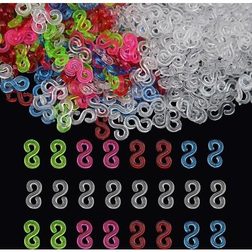 500pcs Acrylic S Clips Rubber Band Clips Braided Bracelet Tools Loom Bands DIY Necklace Bracelet Clasp Jewelry Making Connectors
