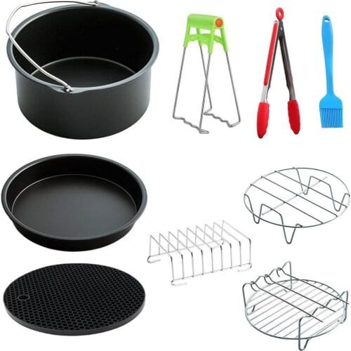 9Pcs Air Fryer Accessories 7 Inch Fit for Airfryer 5.2-6.8QT Baking Basket Pizza Plate Grill Pot Kitchen Cooking Tool for Party