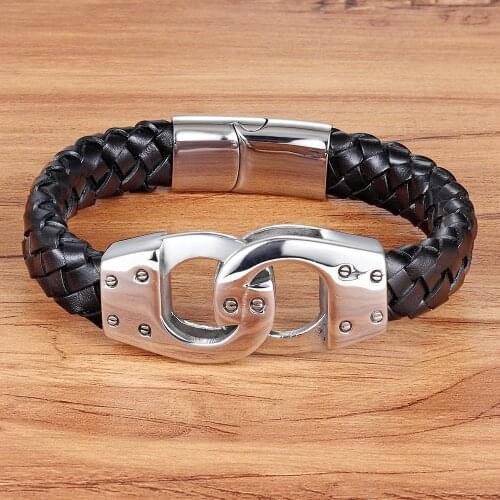 TYO Magnetic Clasp Stainless Steel Lock Design Connection Genuine Leather Bracelet For Men Fashion Fine Jewelry For Present