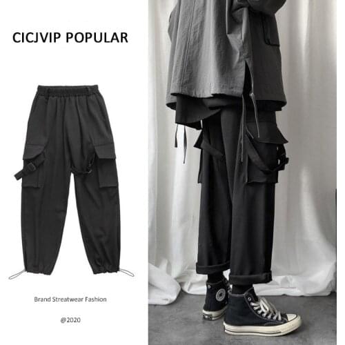 Cargo Pants Men Hip Hop Joggers Mens Cotton Streetwear Baggy Casual Ankle length Trousers Korean Style Popular Sport Black Gray