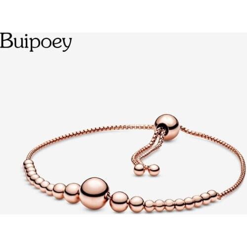 Buipoey New Adjustable Size Round Ball Beads Bracelets Fit Original Beaded Bracelet For Women Boy Girl Child Bangle Gift