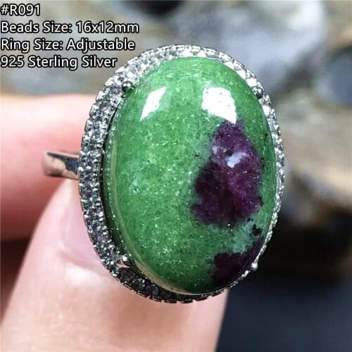 16x12mm Natural Red Ruby Zoisite Beads Ring For Women Lady Man Gift Crystal Silver Sterling Stone Adjustable Ring Jewelry AAAAA