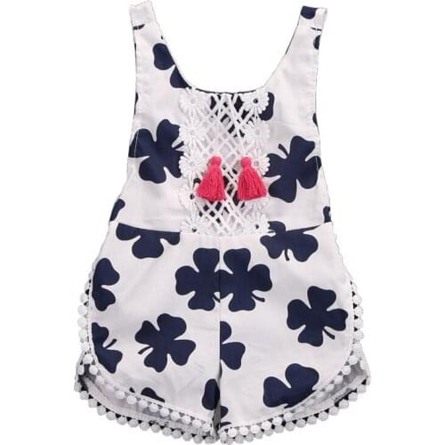 Baby Girls One-Piece Ruffles Jumpsuit Infant Leaf Printed Tassel Romper Clothes Summer Sleeveless Playsuit Clothing for Toddler
