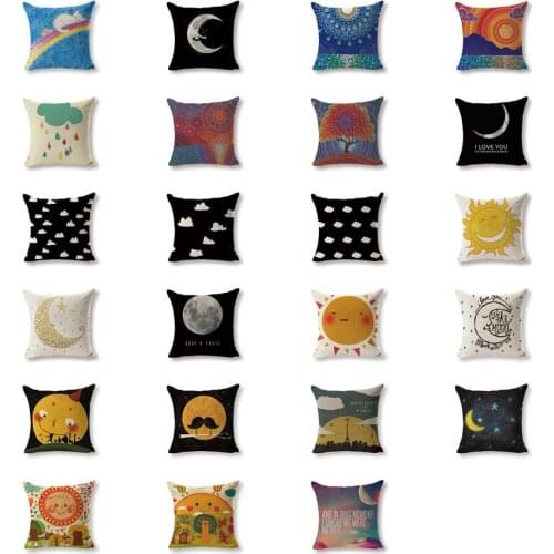 Own Photo Pillow Cushion Case Childlike Sun Moon Pillow Cover Outdoor Cotton Linen Home Decorating Rainbow Lumbar Pillow Covers