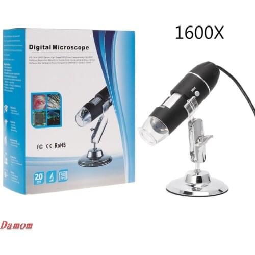 1600X USB Digital Microscope Camera Endoscope 8LED Magnifier with Metal Stand