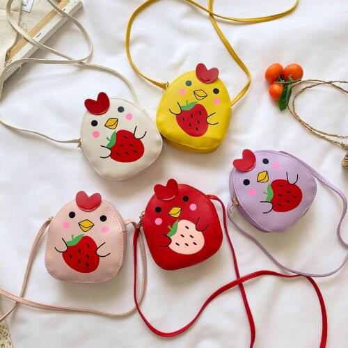 Children Kids PU Leather Coin Purses Mini Cute Chicken Cartoon Wallet Girls Shoulder Messenger Bag