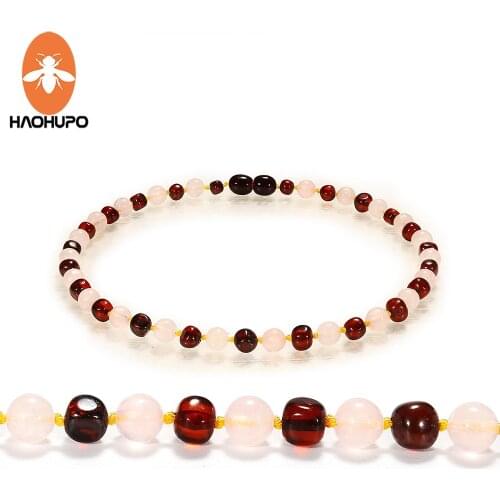 HAOHUPO Amber Teething Necklace Knotted Mix Round Natural Gemstone Beads Polished Natural Baltic Amber Jewelry for Baby Women