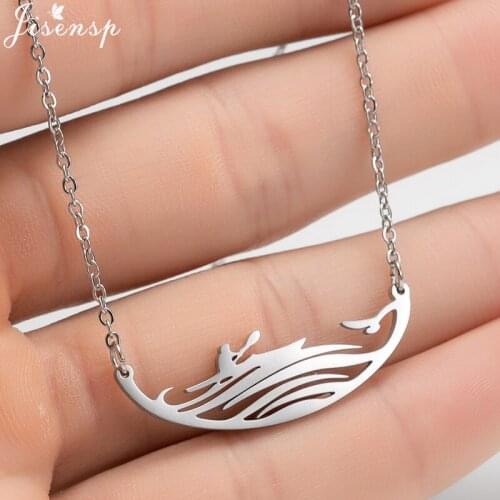 Jisensp New Design Simple Necklace for Women Sport Kayaking Pendant Necklace Stainless Steel Jewelry Surfing Boating Collares