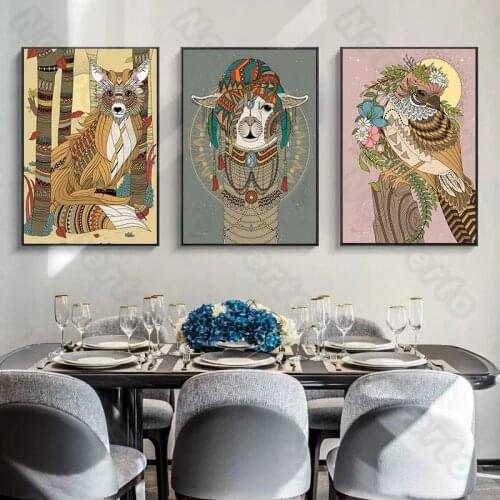 Modern Style Canvas Painting Poster and Print Hand-Made Drawing Pictures Bright Animals Flowers for Nursery Rooms Wall Decorati