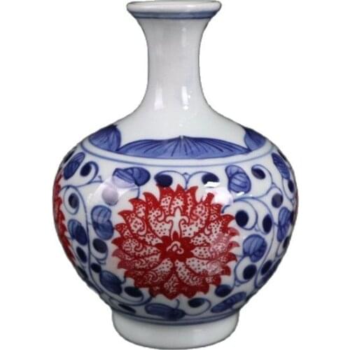 China Old Porcelain Blue And White Underglaze Red Lotus Vase