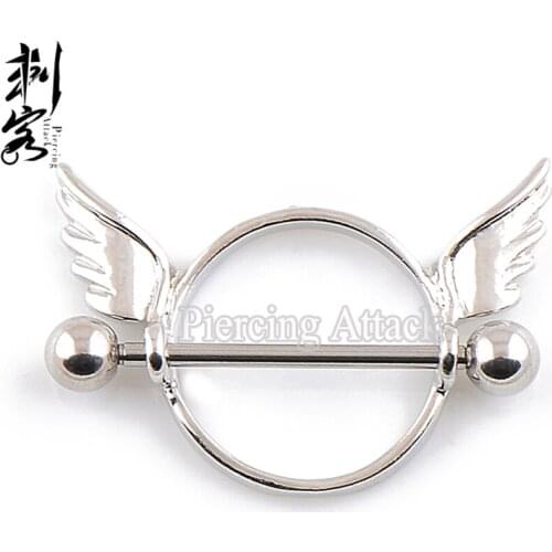 316L Surgical Steel Angel Wing with Circle Bar Nipple Ring Fake Barbell Nipple Piercing Jewelry New Fashion Lady Gift