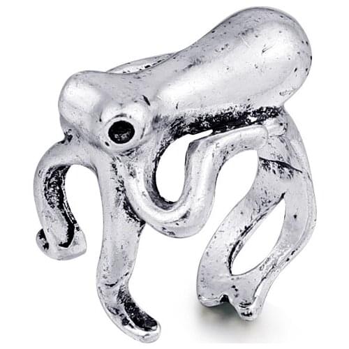 GEOMEE 1PC Cute Animals Octopus Open Finger Ring Women Personality Vintage Metal Color Small Squid Ring Jewelry Anillo R60-7