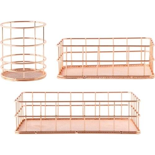 Basket cosmetics holder iron stationery holder desk accessories organizer rack set Desktop Debris Holder Office Sundries Table