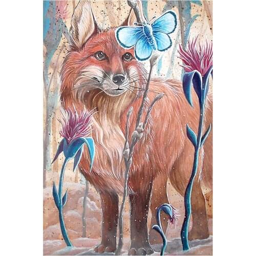 Red Fox Blue Butterfly Flower Animal Diamond Painting Round Full Drill Nouveaute DIY Mosaic Embroidery 5D Cross Stitch Gift
