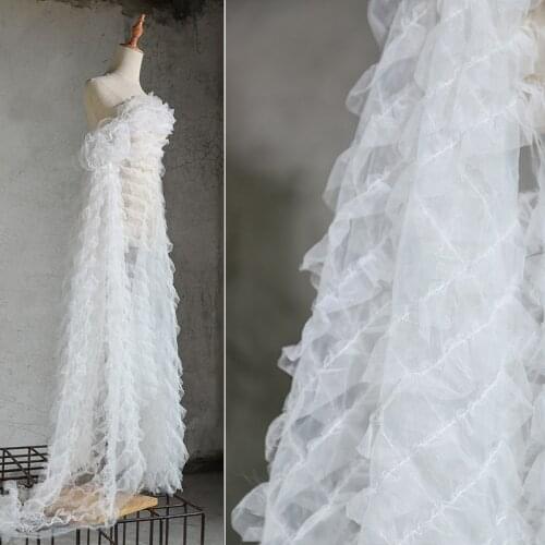 Lac93 1/2yard White Wave Creative 3d Wedding/Party Dress Fabric Decorative Clothing Designer Fabric DIY Handmade Accessories