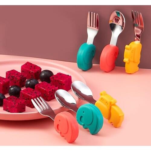 Boxed Baby training spoon short handle childrens fork spoon short handle food supplement spoon stainless steel tableware