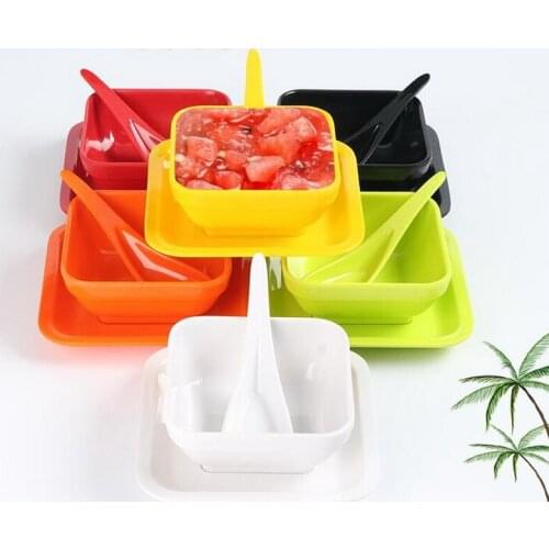 Fashion tableware Dessert bowl imitation porcelain ice bowl creative dessert bowl three sets with spoon