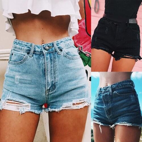 Fashion Ripped Frayed Hole Denim Shorts Summer Women High Waist Jeans Hot Pants Casual Style All-match Ladies Denim Short Pants
