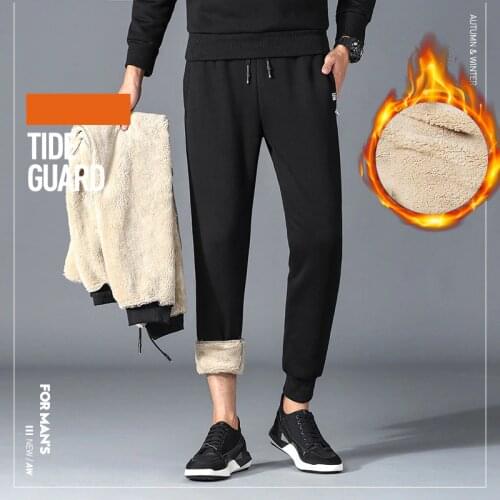 Mens Winter Pants Classic brand sweatpants super Warm Thick Pants cashmere Trousers For Men fleece Male long outdoors Pants men