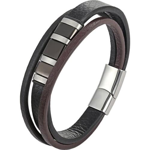 Stainless Steel Men Bracelet Fashion Casual Multilayer Leather Bracelets Men Bracelet Women Punk Rock Jewelry Pulseira Masculina