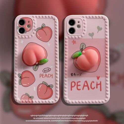 Love Frame Soft TPU Phone Case For iPhone 12 11 Pro Max Mini 7 8 Plus SE2020 X XR XSMax Pink Peach Pinches Decompress Back Cover