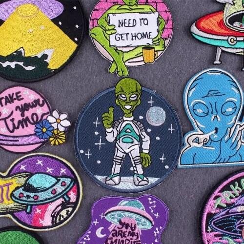 Alien UFO Patch Iron On Patches On Clothes Heat-adhesive Embroidered Patches For Clothing Astronaut Patch For Apparel Accessory