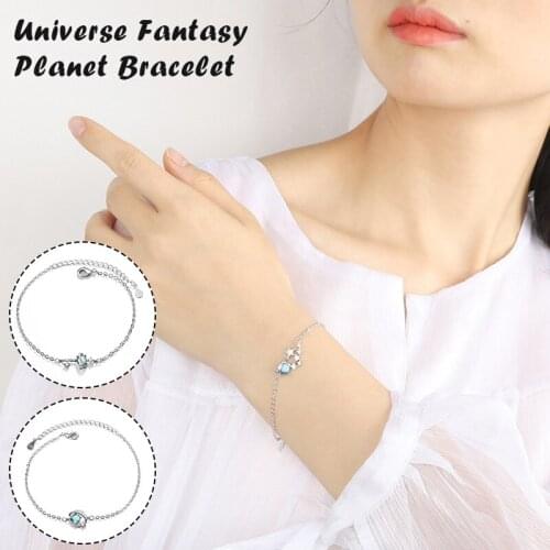 Newly White Gold Bracelet with Blue Colored Glaze Fantasy Planet Designed for Females
