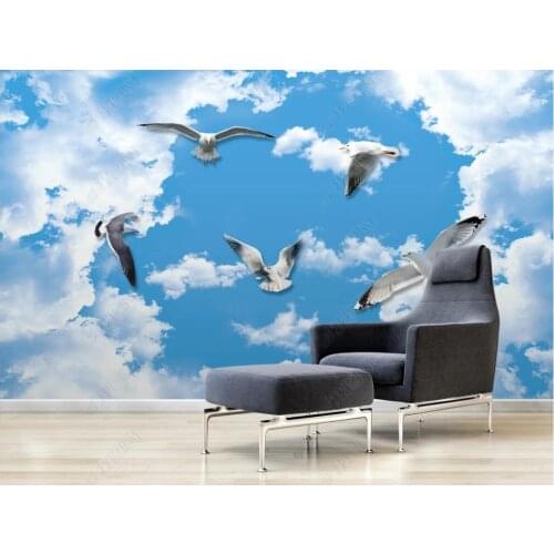 Custom ceiling wallpaper for walls 3 d mural Fashion HD blue sky white clouds sunshine seagull ceiling mural background wall