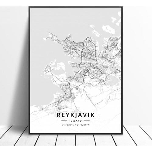 Reykjavik Akureyri Iceland Canvas Art Map Poster