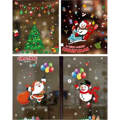 1set 50x70cm Santa Claus Snowman Christmas Stickers Living Room Wall Window Glass PVC Sticker New Year Merry Christmas Decor