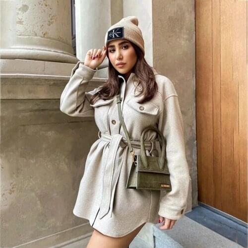 Foridol Woolen Knitted Single Breasted Coat Women Elegant Sash Winter Women Clothes Pockets Side Slit Coat 2020