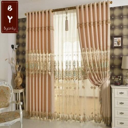 European Style Curtains for Living DiningRoom Bedroom Chenille Jacquard Hollow Embroidery Curtain Finished Product Customization