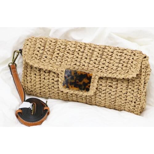 New Fashion Ladies Straw Bag Summer Cute Retro Leopard Hand-woven Handbag Key Money Beach Holiday Long Bag Clutch
