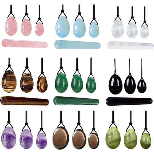 Rose Quartz Jade Yoni Egg Set Kegel Muscle Exercise Yoni Eggs Natural Stones Tightening Vaginal Ball Pelvic Exercise Massage Egg