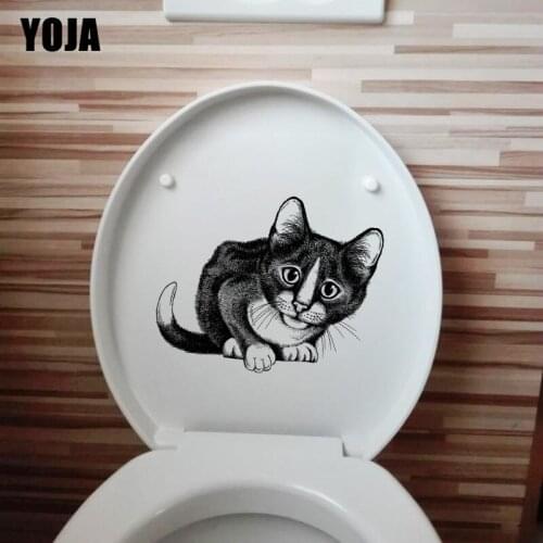 YOJA 25×19.9CM Pen Drawing Cat Cartoon Wall Decor Stickers Cartoon Home Bathroom Toilet Decoration T1-3007