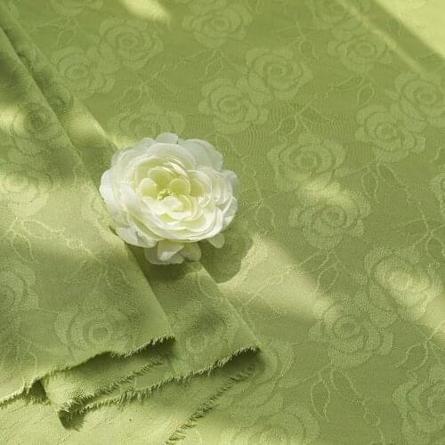 Green Small Fresh Jacquard Rose Flower Rayon Fabric For Dress Cheongsam Material