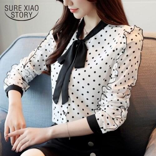 2021 Autumn Polka Dot Long Sleeved Shirts Korean Women Blouses Female Causal Chiffon Long Sleeve Tops Blusa Feminine 1318 40