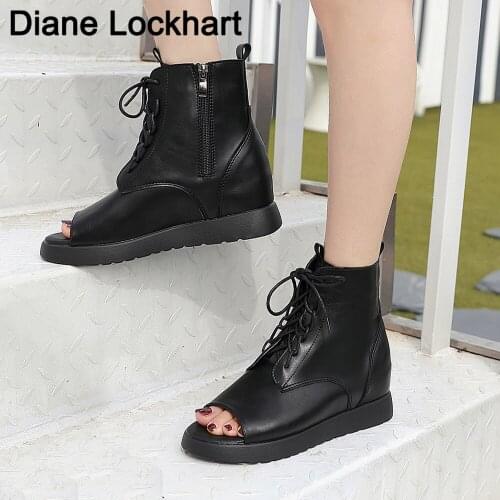 Casual Open Toe Women Boots Ladies Spring Fashion platform Wedge Boots 2020 New Rome Woman Lace Up Shoes Mujer 35 38 40