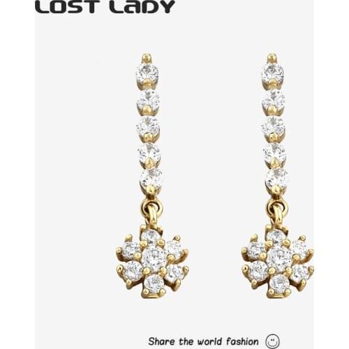 Lost Lady Crystal Plum Flowe Mini Long Stud Earrings Elegant Shiny Woman Earring Statement Wedding Jewelry Accessories Gift
