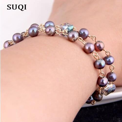 SUQI new Round natural pearl Charm Bracelets For Women Fashion Adjustable Party Decoration beaded glass bracelets Jewelry 2019