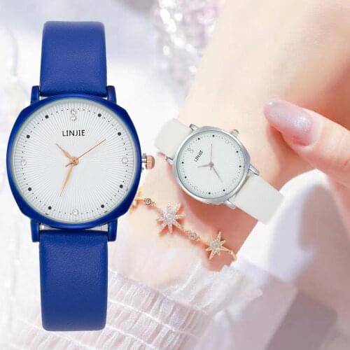 Simple Diamond 2021 Women Fashion Watches Wave Dial Design Casual Ladies Leather Wristwatches Blue Woman Quartz Clock Gifts