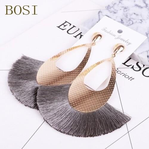 2019Tassel Earring Bohemian Blue Statement Luxury Long Earring Handmade Women Geometric Fringe Fashion Big Wedding Face jewelry