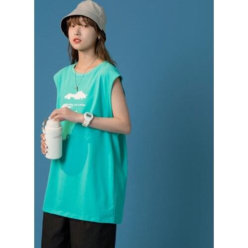 Plus Size Simple Clouds Print Vests for Women 2021 Summer Fashion Oversized Clothes Girls Loose Sleeveless Streetwear Tank Tops