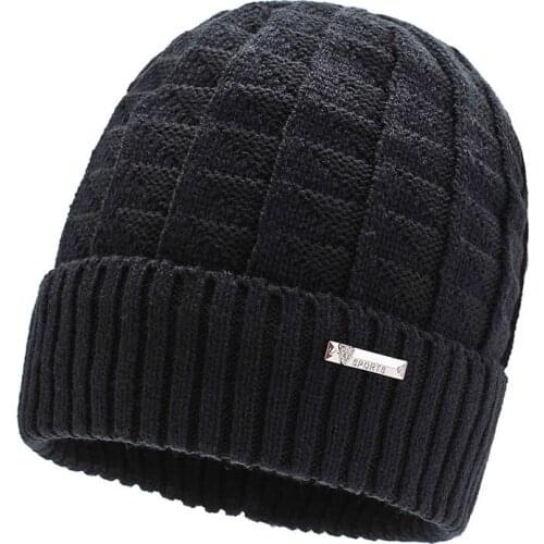 Winter Cold And Warm Woolen Hat Plus Velvet Outdoor Cycling Cotton Beanie Hat Middle-aged And Elderly Mens Knitted Hat Hood Cap
