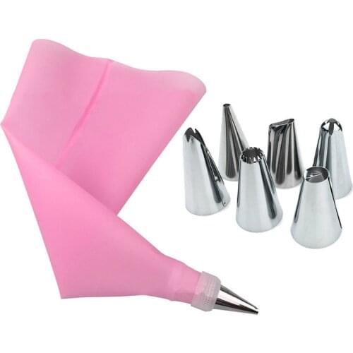 8Pcs Silicone Pastry Bag Tips Icing Piping Cream Pastry Bag with 6 Stainless Steel Nozzle Converter Set DIY Cake Decorating Tool