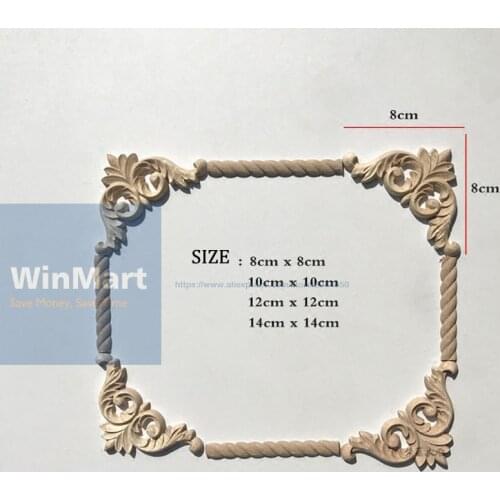 1pc 8*8 For Home Furniture Wall Cabinet Door Decor Crafts Wood Carved Decal Corner Onlay Applique Vintage Unpainted Frame