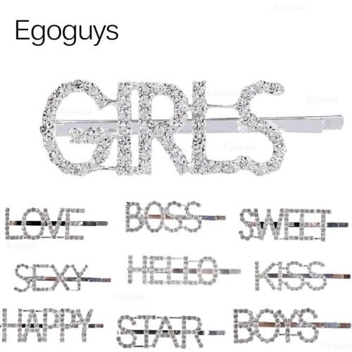 1Pc Shining Letter Hairpins Crystal Shiny Rhinestones Word Hair Clips Women Styling Tool Girls Hairgrip Diamond Hair Accessories