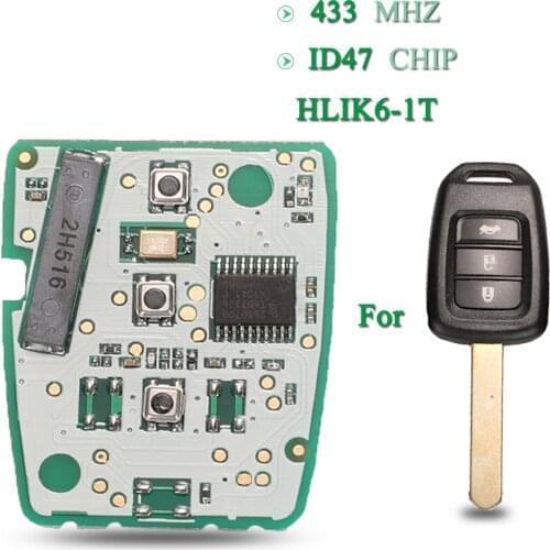Bilchave 10pcs 3BT 433Mhz ID47 Remote Car Key Circuit Board For Honda HLIK6-1T Civic Accord City CR-V Jazz XR-V Vezel HR-V FRV