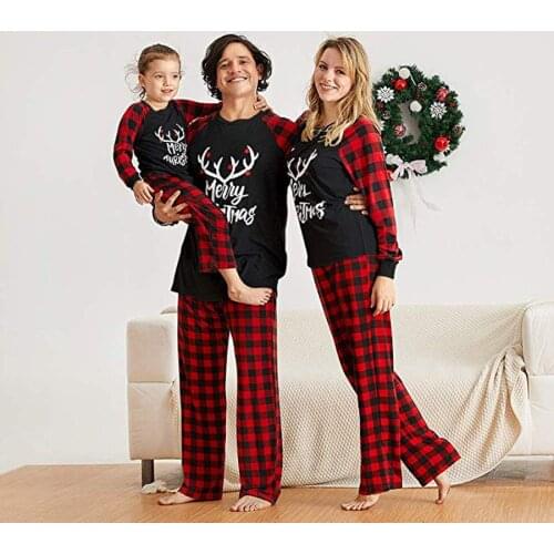 2pcs Family Pajamas Sets Christmas Daddy Children Kids Print Blouse Tops Pants Sleepwear Toddler Baby Romper Xmas Nightwear